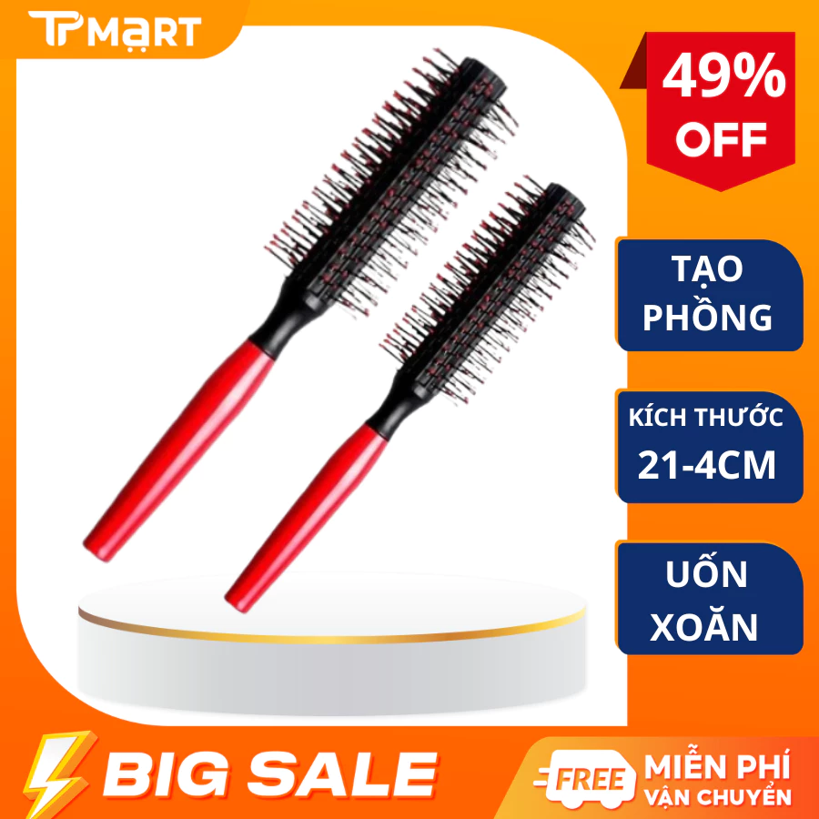 Lược tròn tạo kiểu tóc phồng, uốn xoăn (Đỏ)