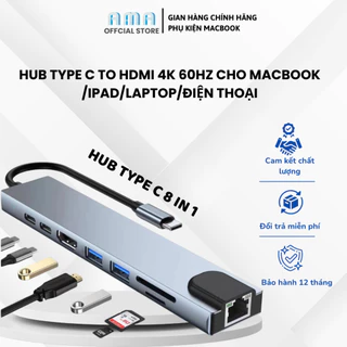 Hub Type C 8-trong 1 to HDMI 4K cho Macbook/iPad/Laptop, Hub chuyển đổi type-C sang HDMI Cổng chuyển đổi type C to LAN