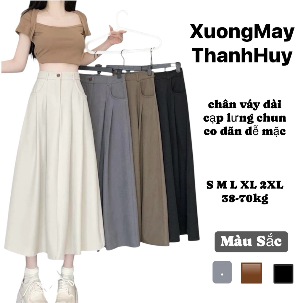 Chân Váy Dáng Xoè Dài BigSize Cạp Chun Sau,Chân Váy Xoè Dài Nữ Chất Vải Hàn Quốc- 106 Cv xoè