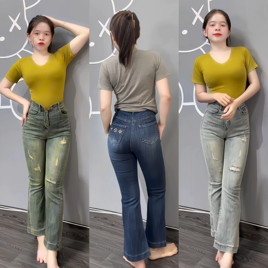 Quần Jean (bò) 92cm Ôm Loe Lỡ Thêu Túi ,Tôn Dáng Đủ size ( S M L ) Vải Co Giãn Mềm Mịn ( L01 - quần loe lỡ ) 7191