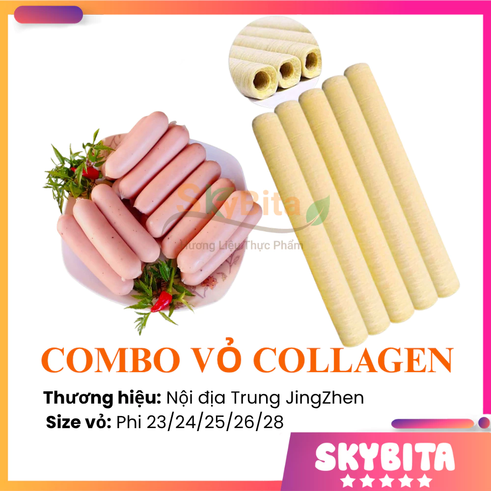 COMBO 5-10 cuộn vỏ collagen làm lạp xưởng, vỏ xúc xích collagen với dộ dai và chịu nhiệt tốt size vỏ phi 23/24/25/26/28