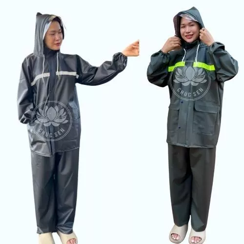 BỘ QUẦN ÁO ĐI MƯA   PHẢN QUANG CHÚC SEN - CÓ KHOÁ KÉO - KHÔNG THẤM NƯỚC - NẶNG 1800G