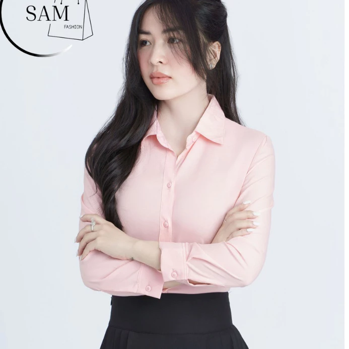 Áo sơ mi nữ tay dài công sở thanh lịch quý phái,chất vải lụa trơn,không nhăn,thoáng mát