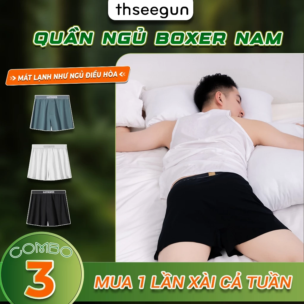 Quần Ngủ Nam Mặc Nhà Thseegun, Chất Liệu Cotton Thoáng Khí, Co Giãn Dáng BOXER, Vừa Vặn, Co Giãn Thoáng Mát 8035