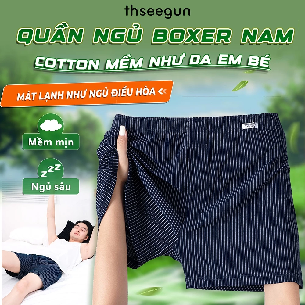 Quần Đùi Ngủ Cho Nam Mặc Nhà Thseegun, Chất Liệu Cotton Thoáng Khí, Co Giãn Dáng BOXER, Vừa Vặn, Co Giãn Thoáng Mát