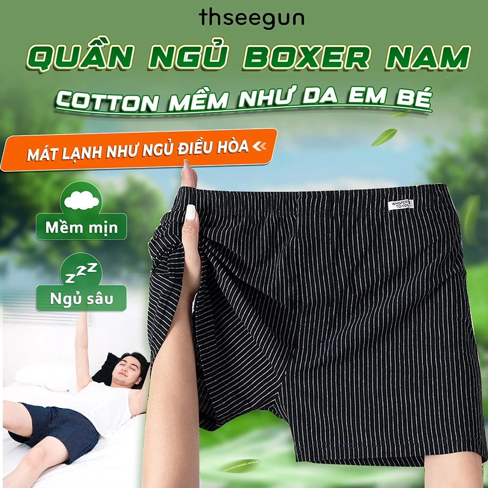 Quần Ngủ Nam Mặc Nhà Thseegun, Chất Liệu Cotton Thoáng Khí, Co Giãn Dáng BOXER, Vừa Vặn, Co Giãn Thoáng Mát