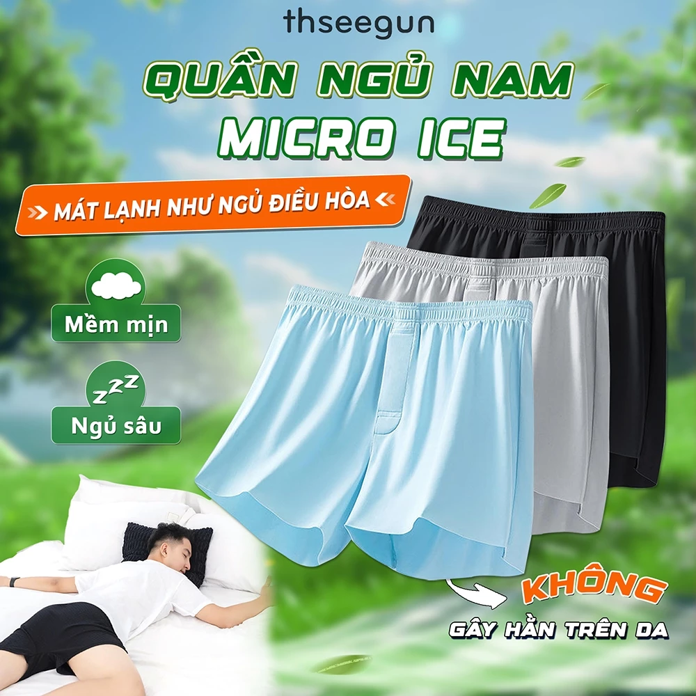 Quần đùi ngủ nam MICRO ICE mát lạnh, combo 3 mặc nhà, mùa hè thoáng mát, co giãn, mềm