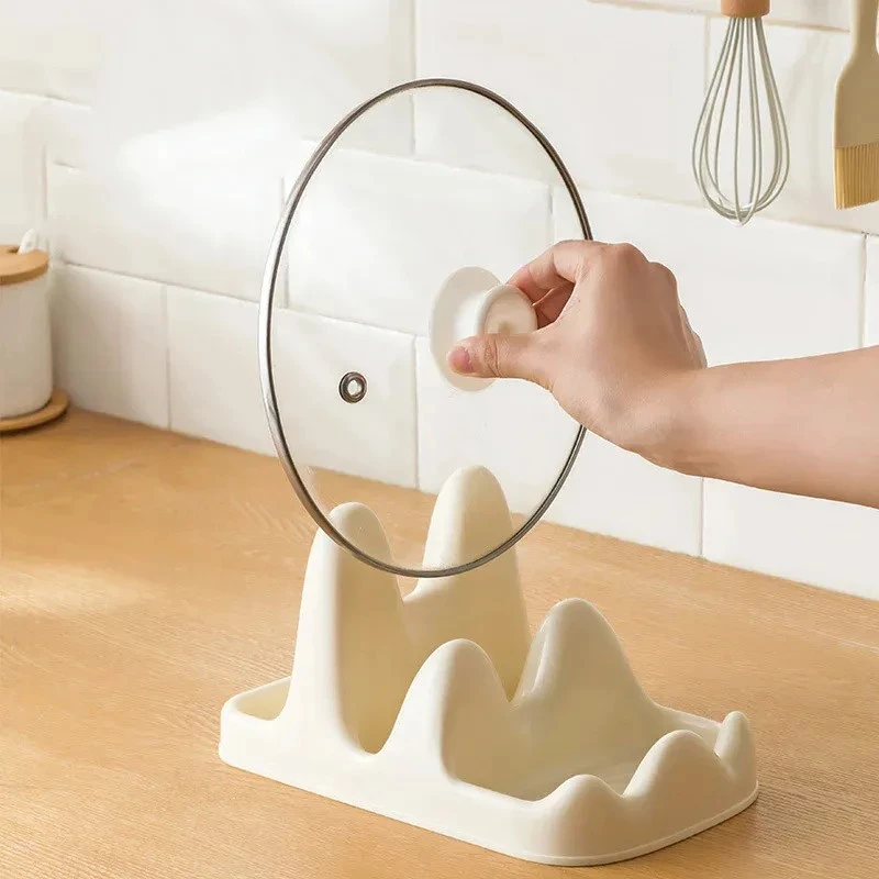 Khay Để Nắp Vung Xoong Nồi 3 Ngăn Giá Kệ Gác Thìa Đũa Nấu Ăn Chống Trượt Thông Minh