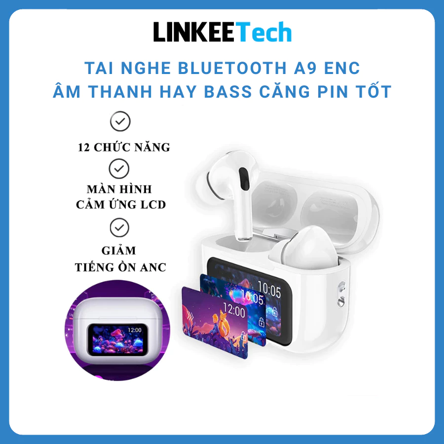 Tai Nghe Có Màn Hình A9 Pro ANC Giảm Tiếng Ồn Màn Hình LCD Cảm Ứng Micro Bass Hay Bảo Hành 12 Tháng