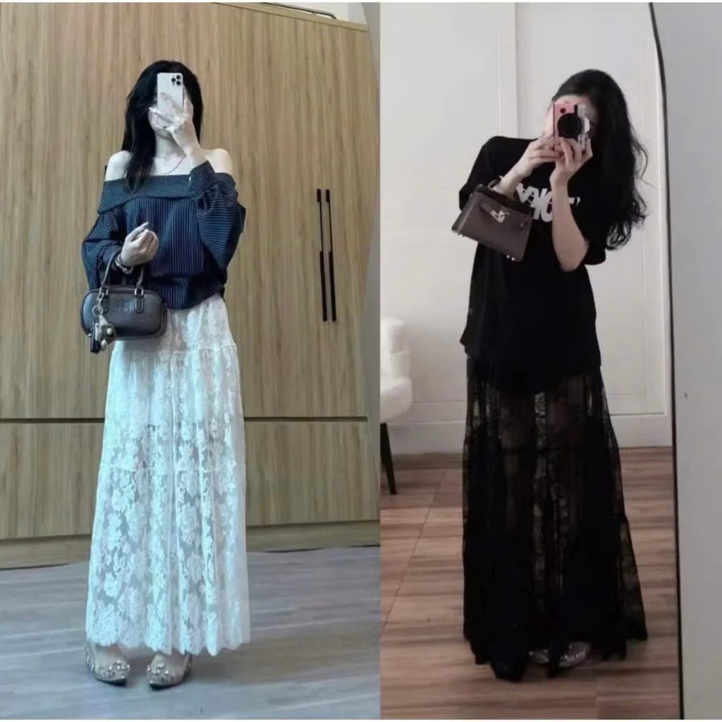 Bigsize 60-90kg] chân váy ren dài 92-95cm nha(103)