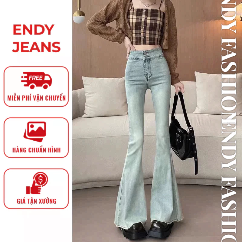 Quần jeans nữ ống loe cạp cao 2 khuy, quần bò nữ chất vải co giãn thời trang ED24