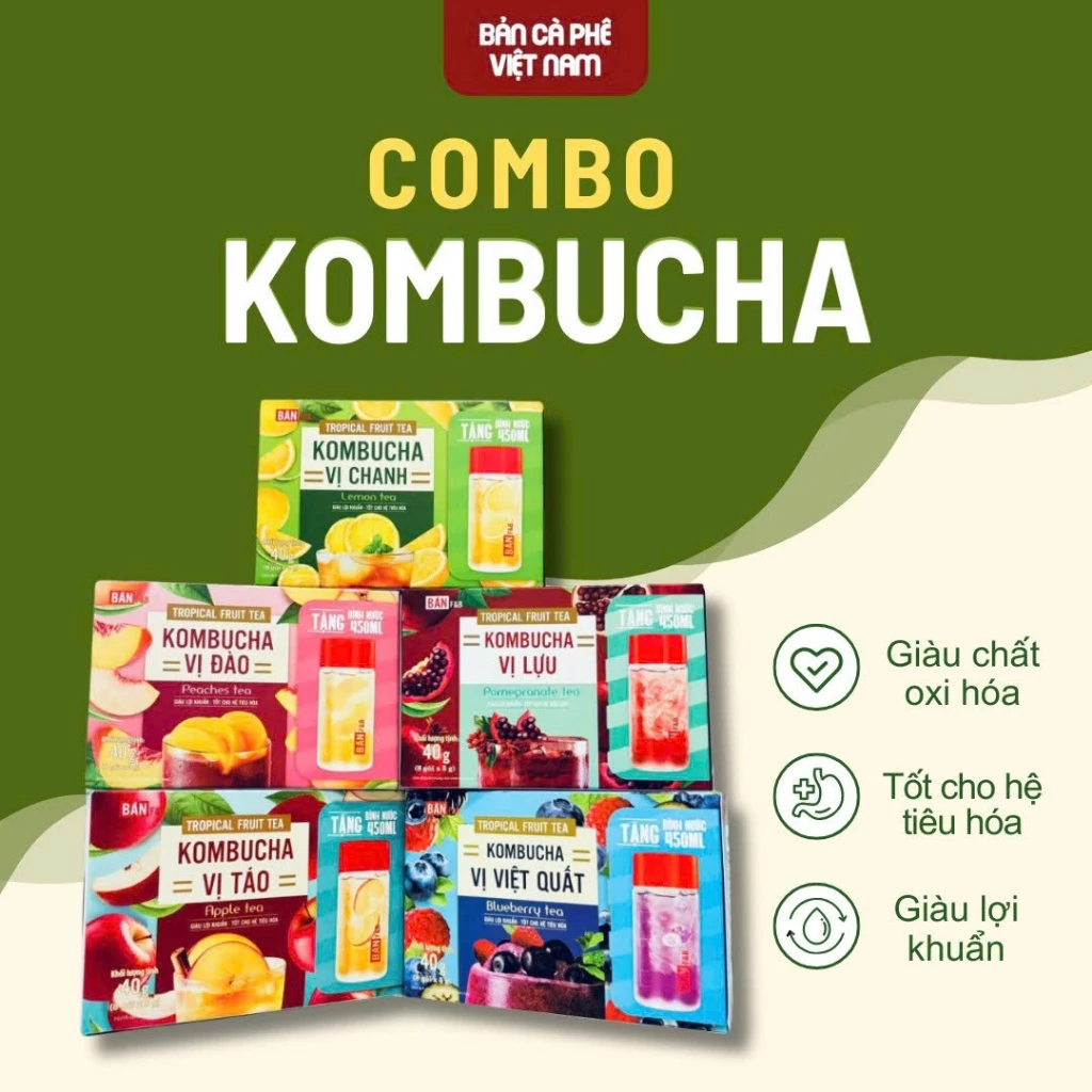 [TẶNG BÌNH] Trà Kombucha Mix 8 Vị Trái Cây Tươi Detox Giúp Đẹp Da, Dáng Thon, Dễ Uống, Thơm Ngon
