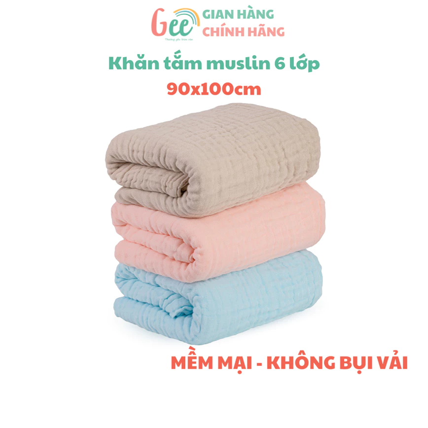 Khăn tắm muslin Gee 6 lớp cho bé sơ sinh, 90x100cm mềm mại, thấm hút, an toàn, khăn quấn, khăn choàng, khăn ủ đa năng