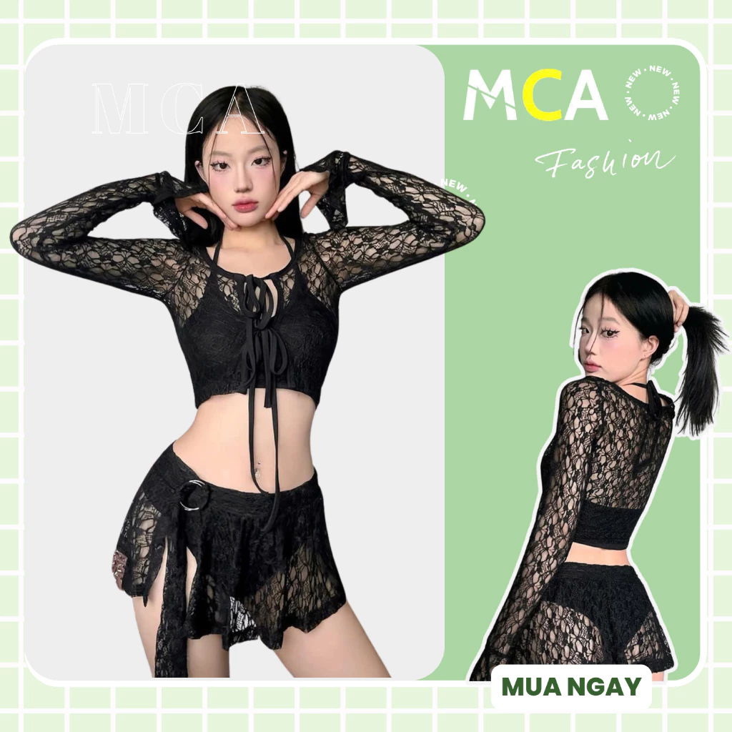 [Video Sp Thực Tế ] Bikini Set 3 món len ren trắng kem cho các nàng đi biển