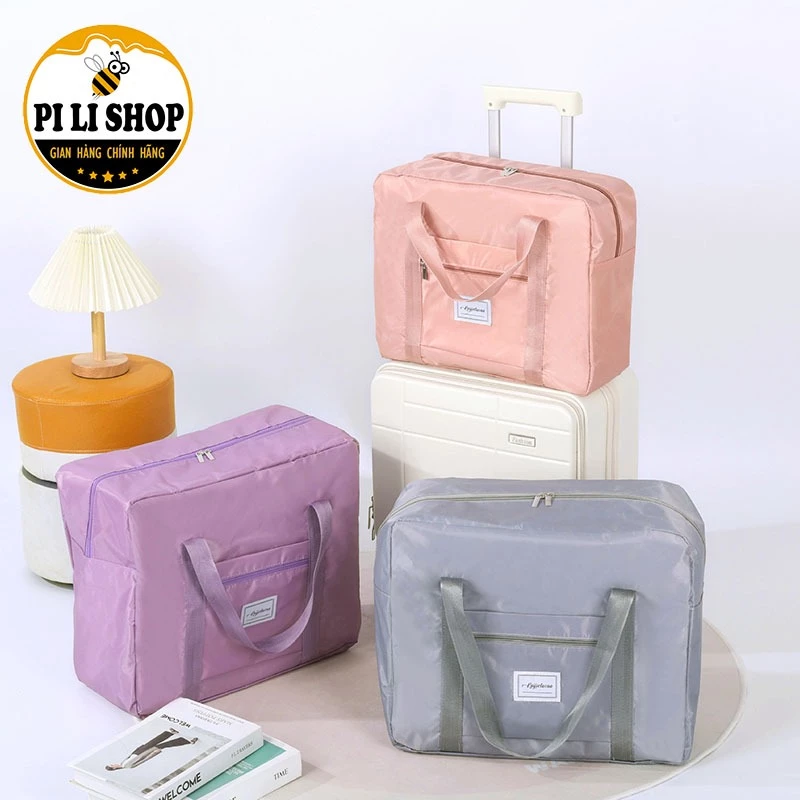 Túi Vải Đựng Đồ Du Lịch Màu Tím Pastel Dung Tích Lớn, Túi Du Lịch Cài Vali Vải Dù Chống Nước