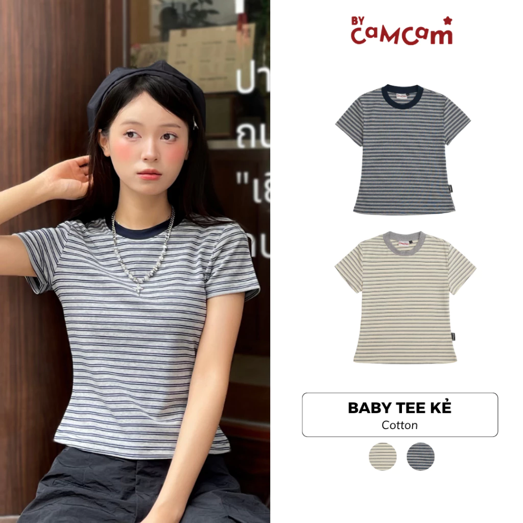 [Our Beloved Summer Collection] Áo Babytee Cộc Tay Kẻ Sọc 𝑩𝒚𝒄𝒂𝒎𝒄𝒂𝒎 Cotton Basic Dễ Phối Đồ AKN028
