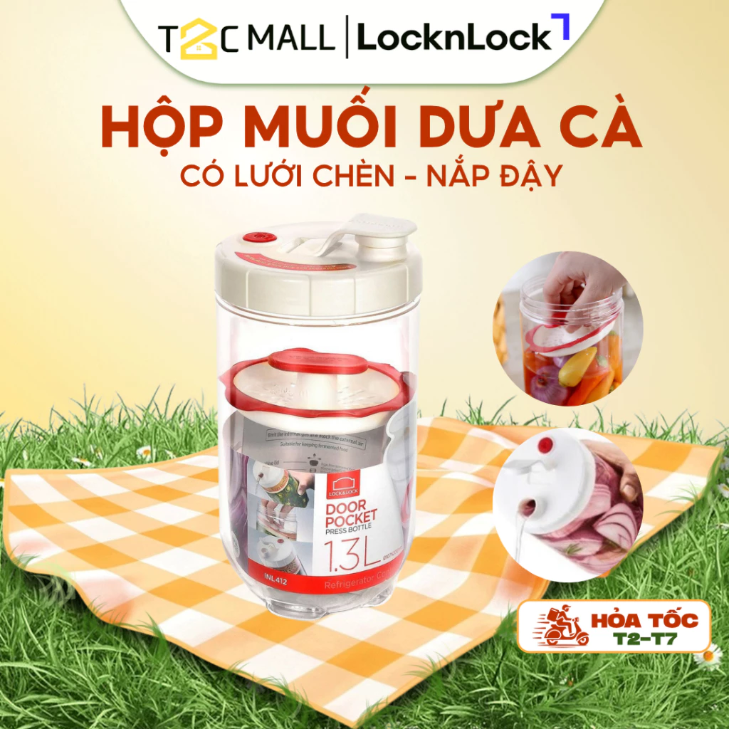 Hộp Muối Dưa Cà Có Lưới Chèn, Nút Thoát Khí LocknLock 1.3L INL412W, 2.1L INL413W Hũ Muối Dưa Cà- T2CMALL