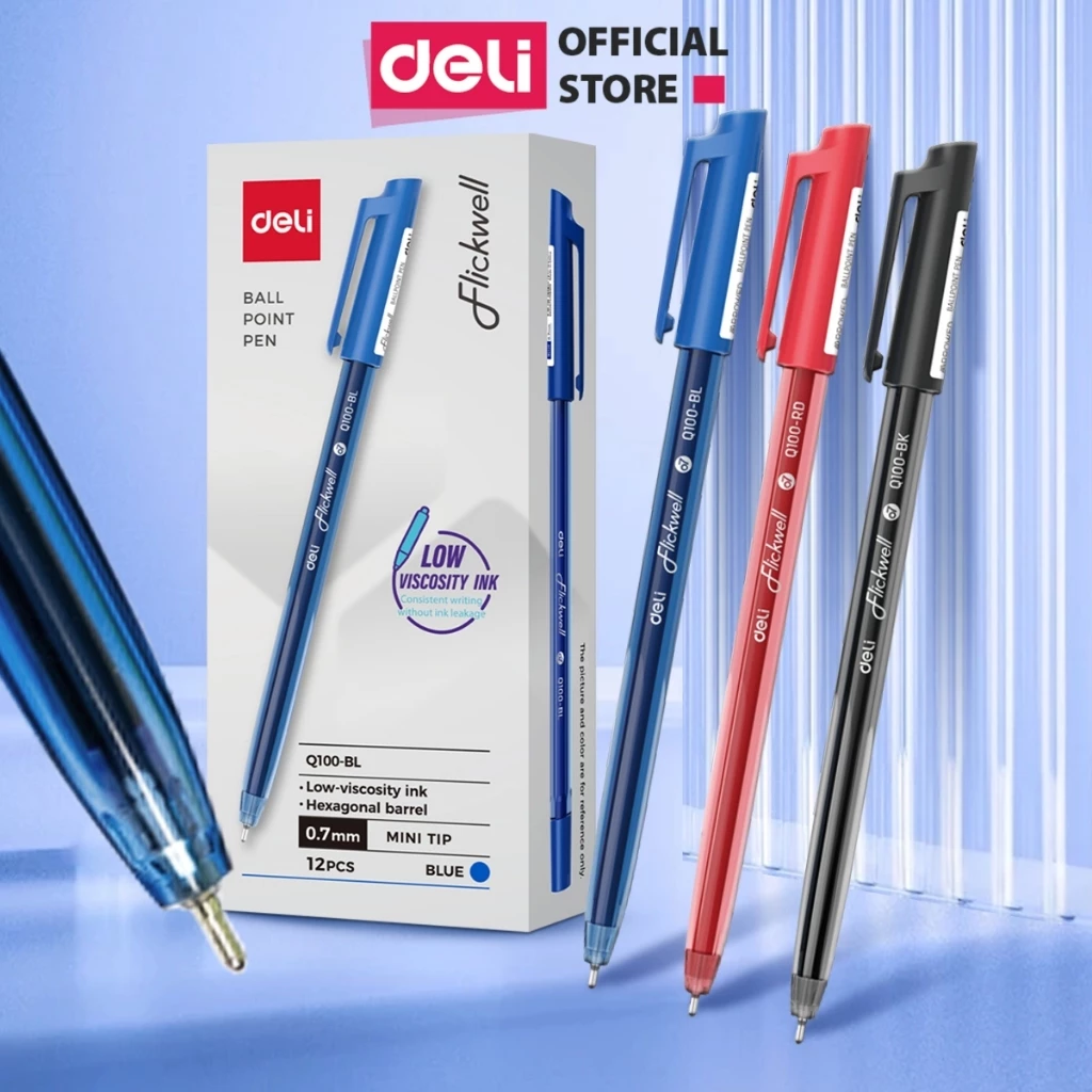 [DELI VPP] Combo Bút Bi Nến Mực Xanh/Đen/Đỏ Ngòi 0.7mm Deli Bút Nến Nét Đều Mực Đậm Không Vón Cục