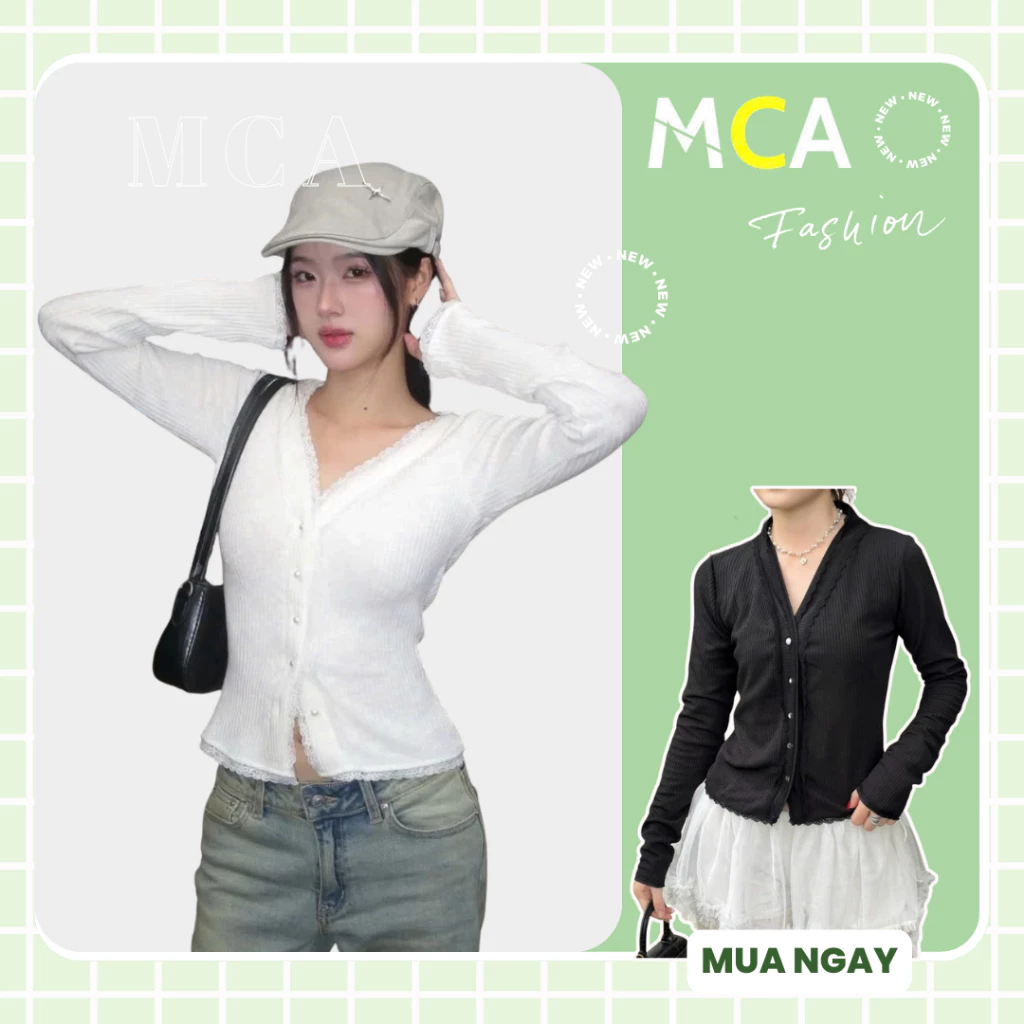 [Video Sp Thực Tế] Áo tay dài nữ cổ V kiểu viền ren MCA đính cúc ngọc xinh xắn A51250