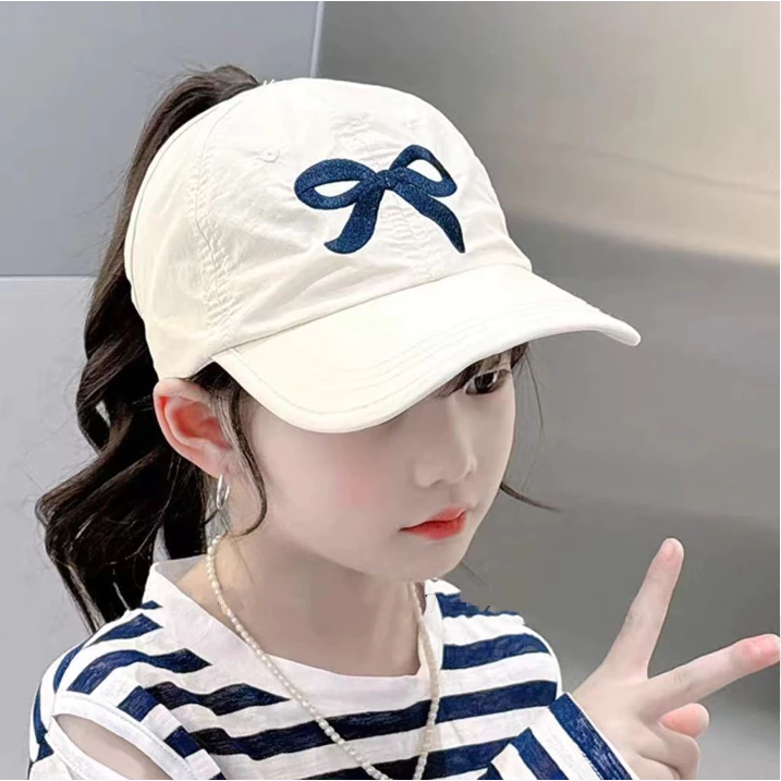Mũ che nắng nửa mỏng khô nhanh cho trẻ em nơ thêu Thiết kế mềm mại Thoáng khí Mũ đuôi ngựa Mũ bóng chày Mũ bé gái
