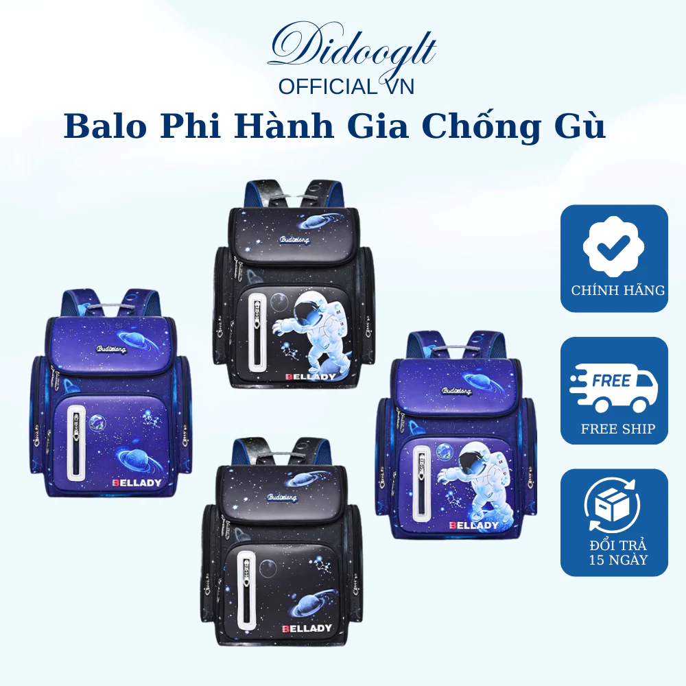 Balo Phi Hàng Gia - Cặp Sách Chống Gù Cho Bé Trai Học Lớp 6 Hình Phi Hành Gia Phản Quang Chống Thấm Tốt