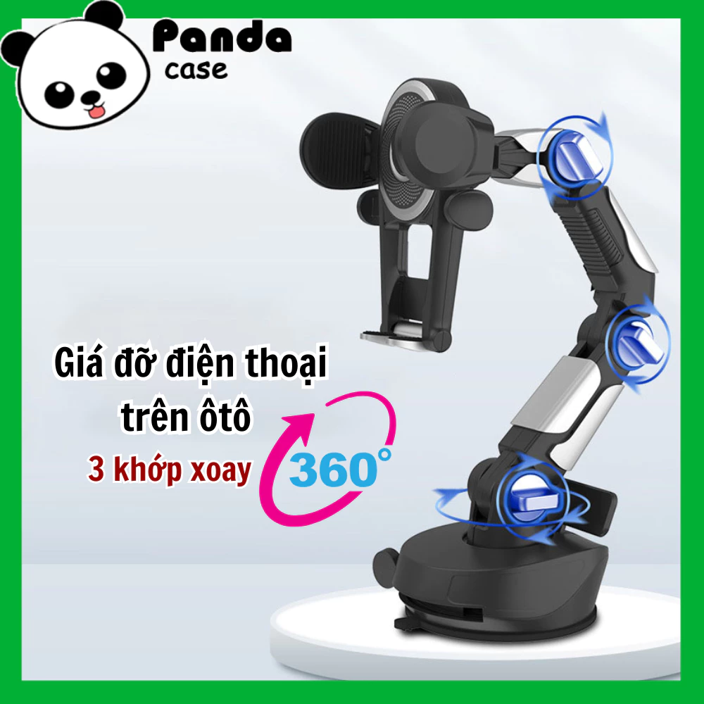 Giá đỡ điện thoại trên ôtô cốc hút - 3 khớp - xoay 360 độ - PandaCase