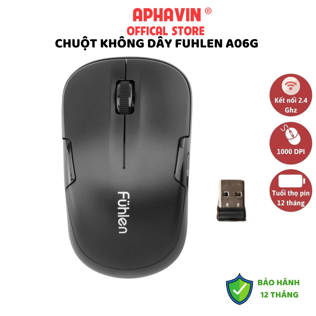 Chuột Không Dây Fuhlen A06G Liên Doanh, DPI 1000, USB 2.4GHz Giá Rẻ, Bảo Hành 12 Tháng, Tặng Kèm Pin