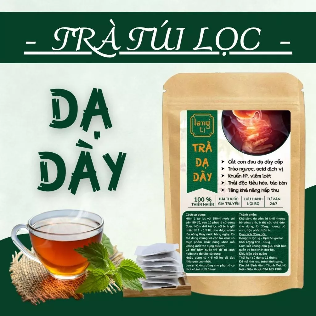 Trà Dạ Dày Đại Tràng - Giảm Viêm Loét, Trào Ngược, Ợ Hơi, Ợ Chua, Ngăn Ngừa Vi Khuẩn HP - Túi 50 lọc