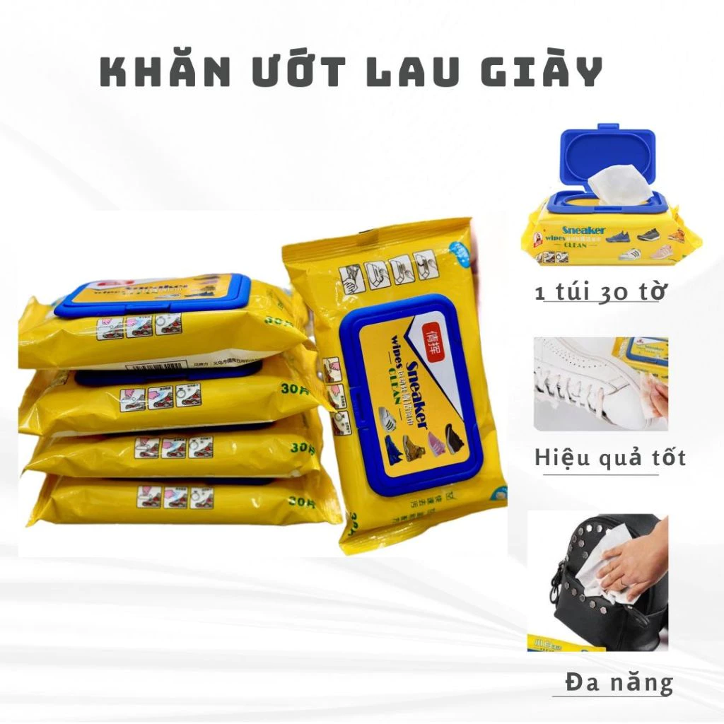 COMBO 3 -5 Gói Khăn Lau Giày Sneaker, Giày Da, Túi Xách...Sạch Nhanh, Tiện Lợi BA79