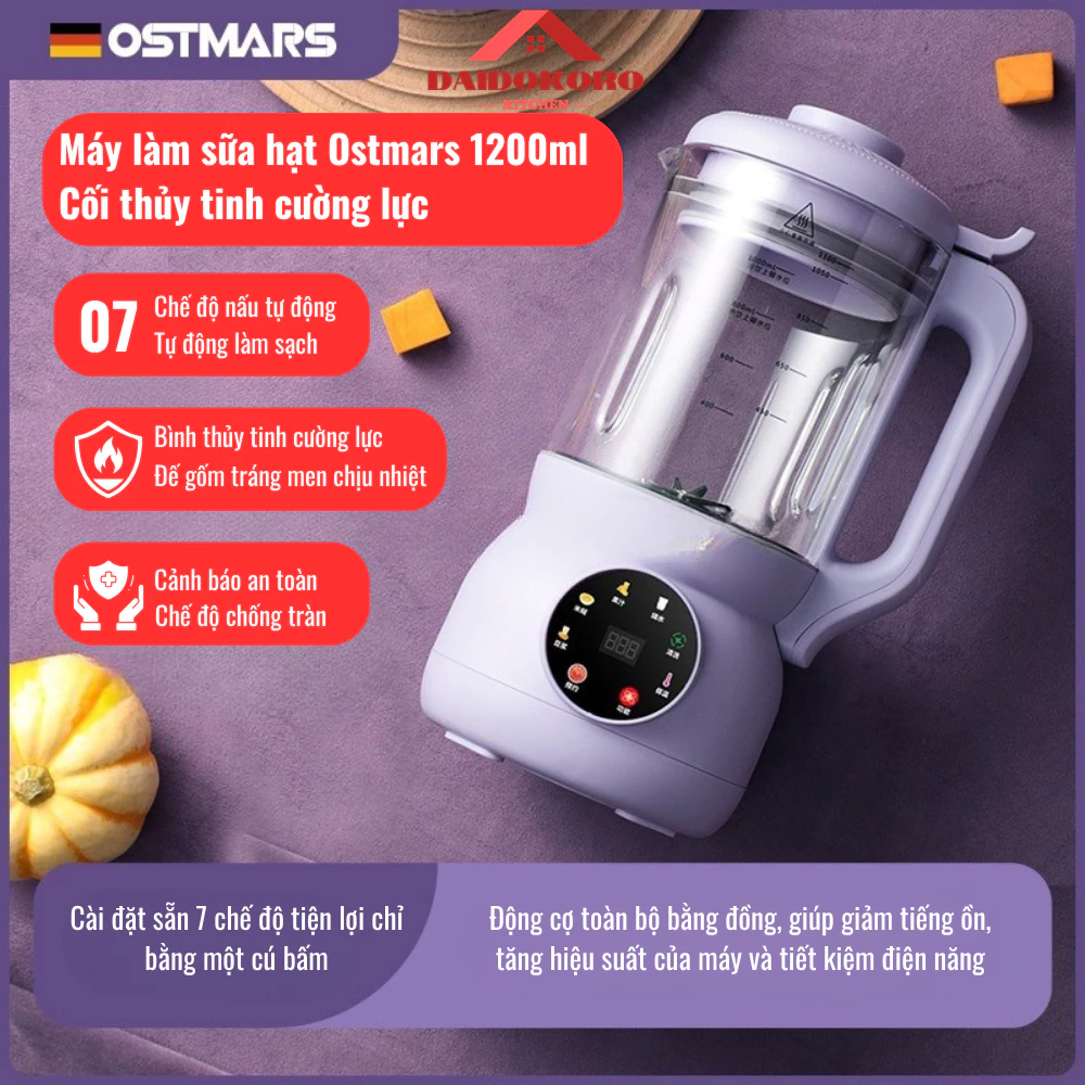 Máy Làm Sữa Hạt OSTMARS [Cao Cấp Cối Thuỷ Tinh] Dung Tích 1100ml Lưỡi Dao 10 Cánh Bản Tiếng Việt