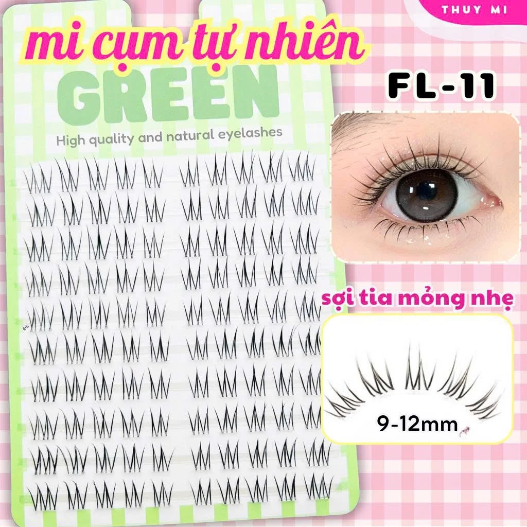 Mi Giả Cụm Sợi Tia Ánh Sao FL11 Độ Dài 9-12mm Mi Đa Tầng GREEN Thuỷ Mi