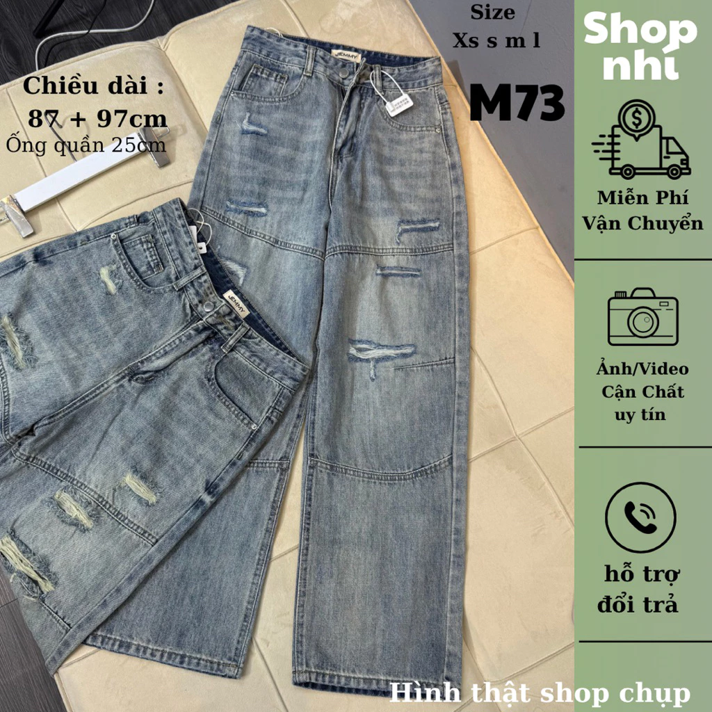 Quần jean nữ ống suông rộng nấm dài 87cm + 97cm size SML Shop Nhí ( S01 - Quần suông nấm ) 7289