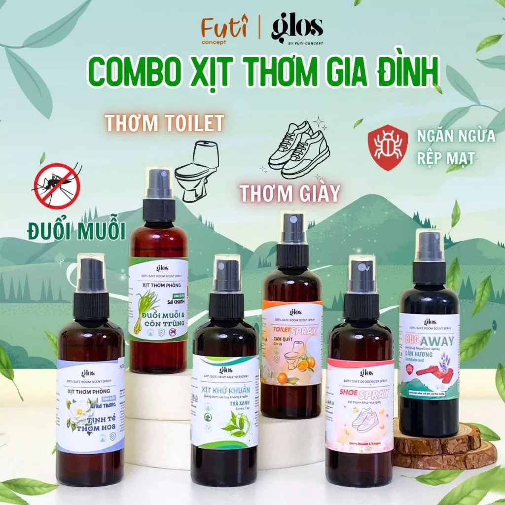 Combo 6 Chai Xịt Thơm Đa Năng Cho Gia Đình 100ML, Đuổi Muỗi, Thơm Giày, Khử Khuẩn Tay, Ngăn Rệp Giường, Xịt Thơm Toilet
