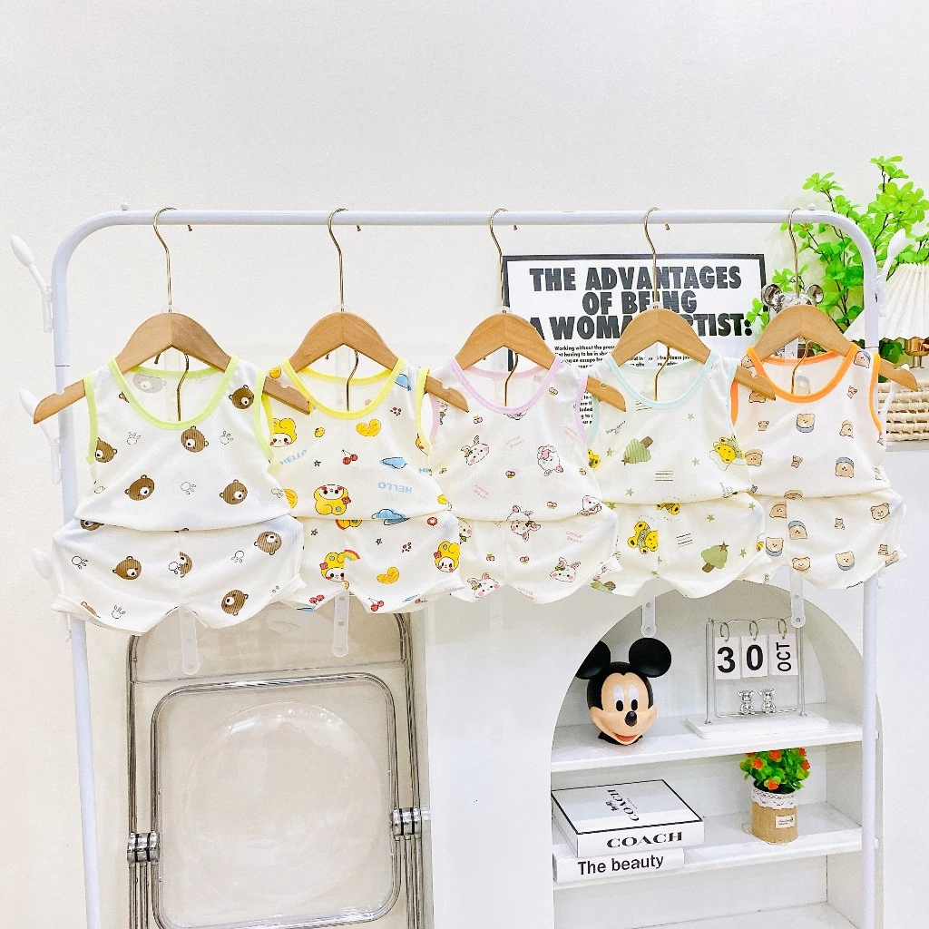 Bộ quần áo ba lỗ, chất tăm lạnh in họa tiết cho bé gái 3-15kg TL