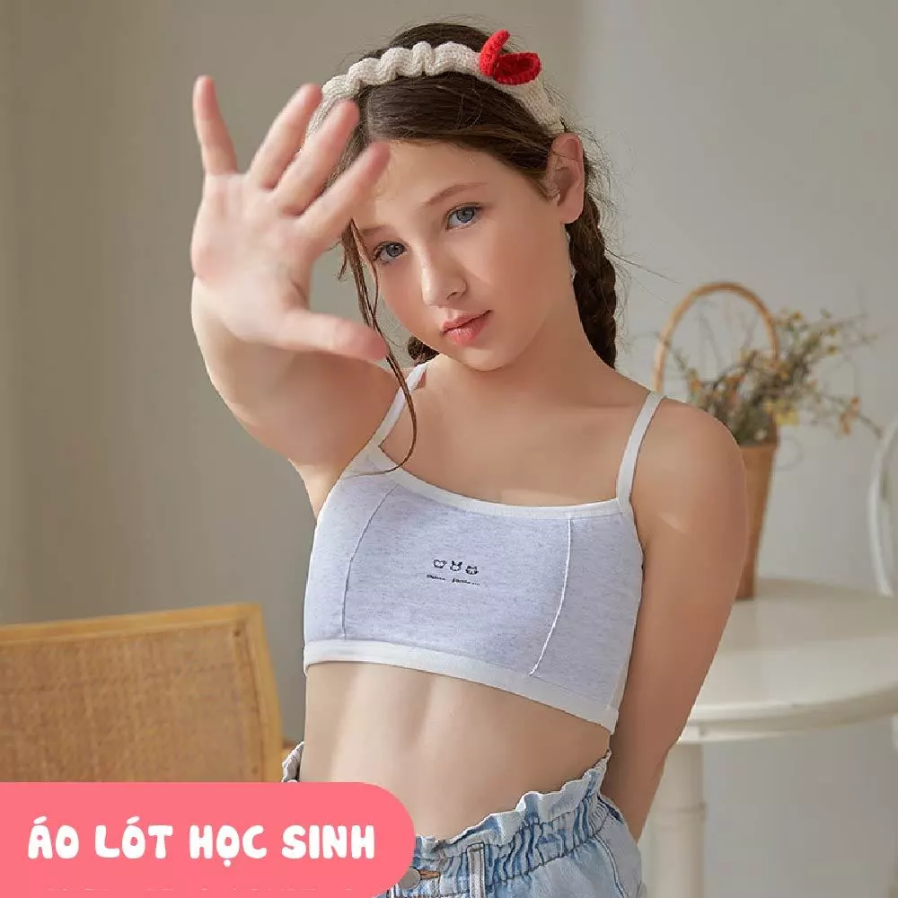 Áo Lót Học Sinh cotton phối lưới thông thoáng - Áo Lá 2 dây nhẹ nhàng, họa tiết xinh xắn AMYBRA A108