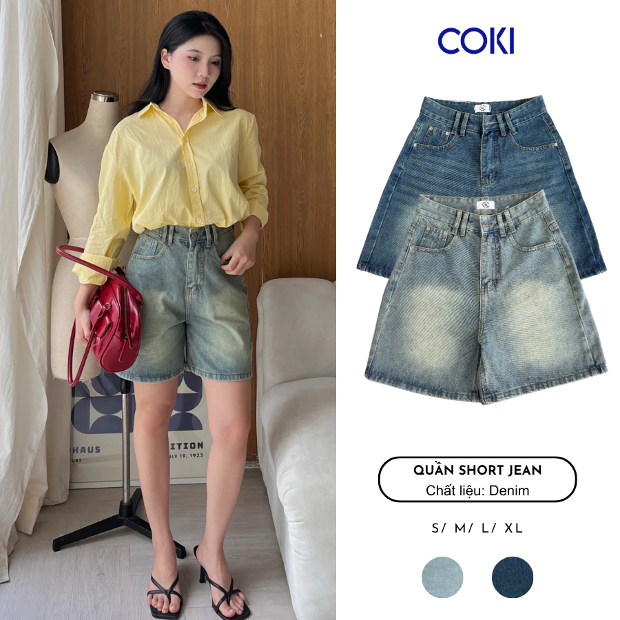 Quần Short Jean Nữ, Jean Ngố Đai Đôi Basic From Chữ A Cạp Cao Siêu Đẹp