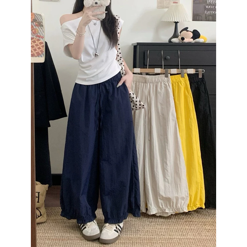 quần dài nữ ống suông viền bèo TABISHOP Quần nữ lưng thun vải gió nhăn mặc đi học đi làm đi chơi(166)