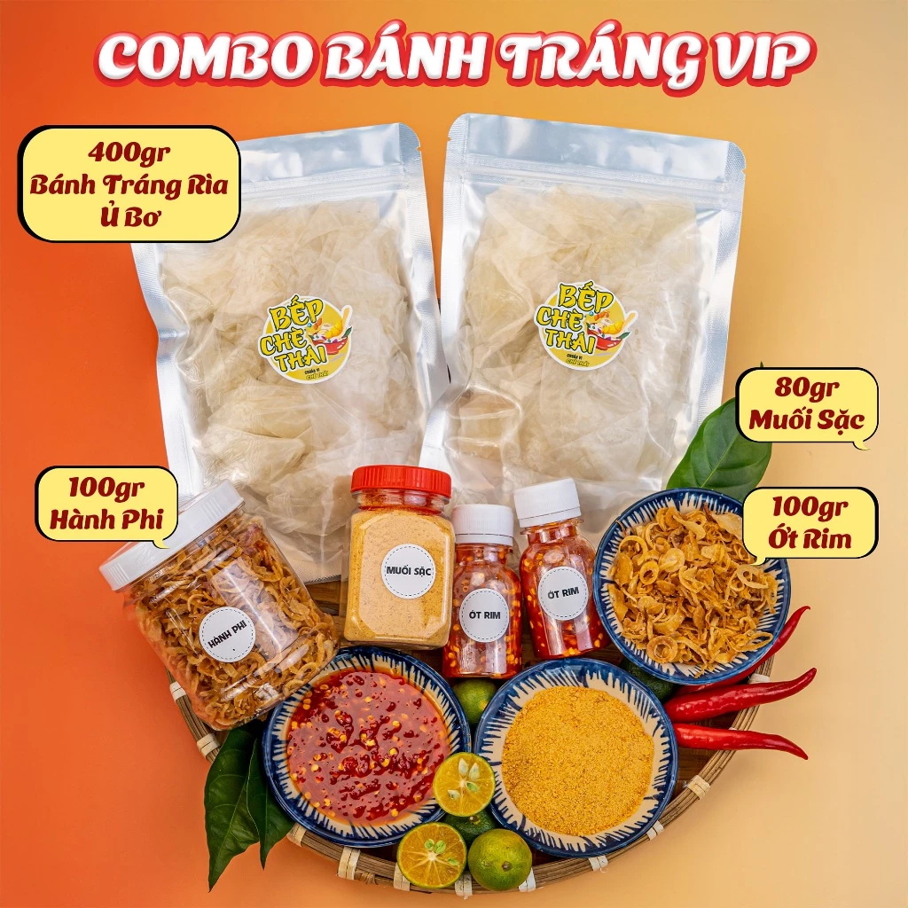 Combo Bánh Tráng Dẻo Bơ Muối Sặc Ớt Rim & Hành Phi - Snack Ăn Vặt- Bếp Chè Thái