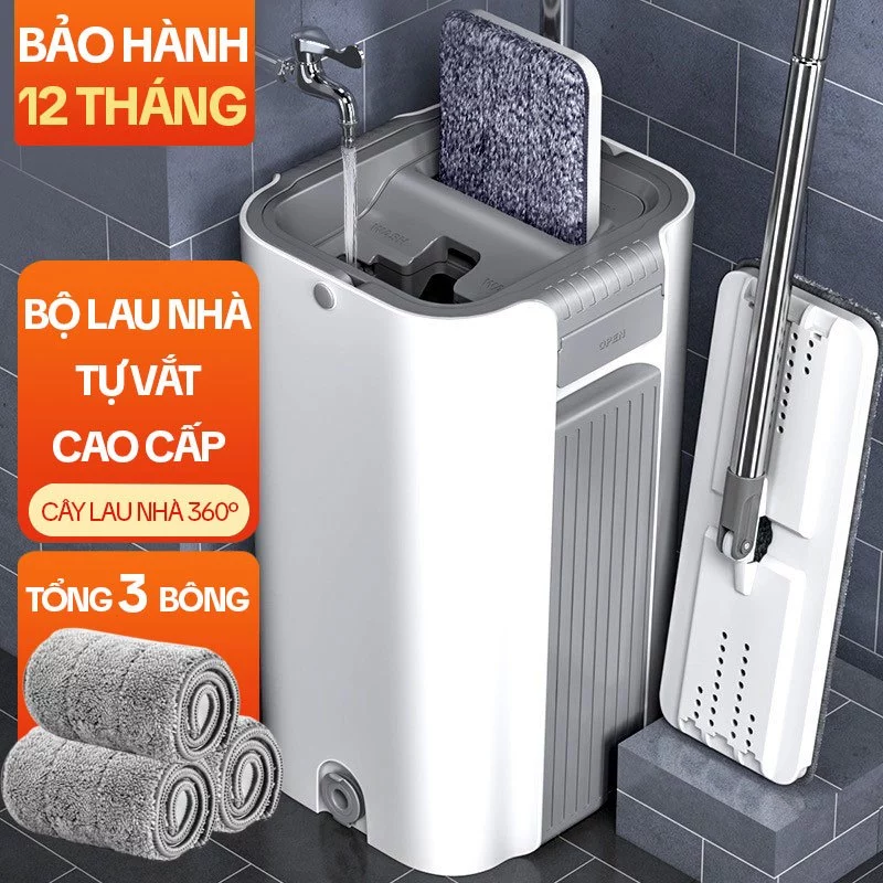 Bộ Cây Lau Nhà Tự Vắt KITIMOP C6 PLUS, Thùng Lau Nhà Tự Vắt Thông Minh, Chổi Lau Nhà Xoay 360 Độ