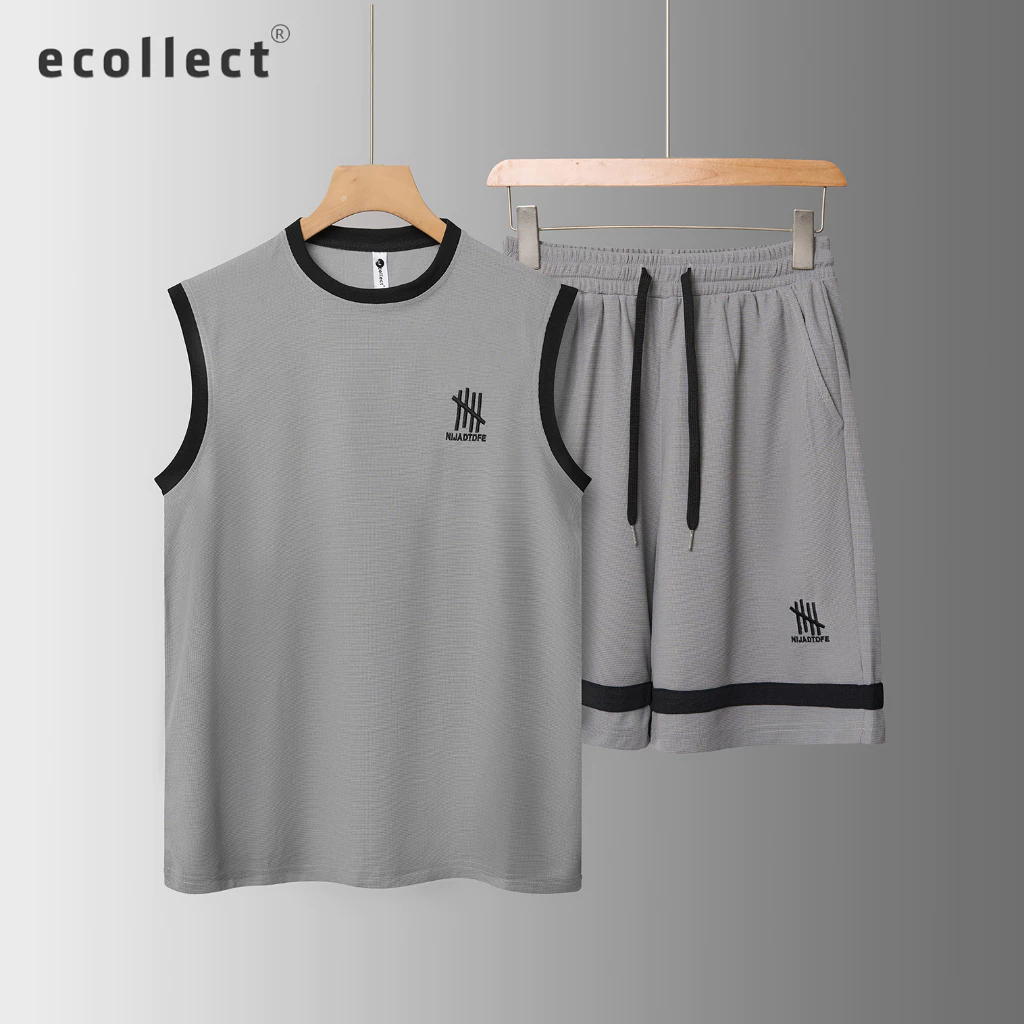 Bộ ba lỗ thể thao nam ECOLLECT SS50, áo tank top nam vải Waffle 260gsm mềm mại thoáng khí, họa tiết thêu nổi phong cách