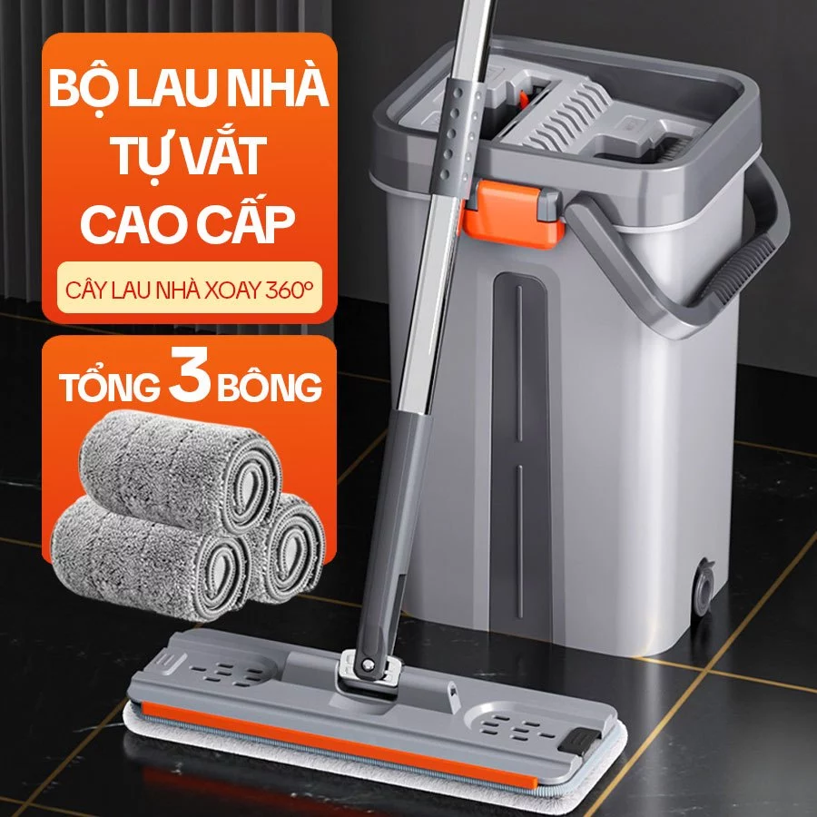 Cây Lau Nhà Tự Vắt KITIMOP SM33 PRO – Giặt & Vắt Khô Tiện Lợi, Đầu Xoay 360°, Lau Sạch Mọi Loại Sàn