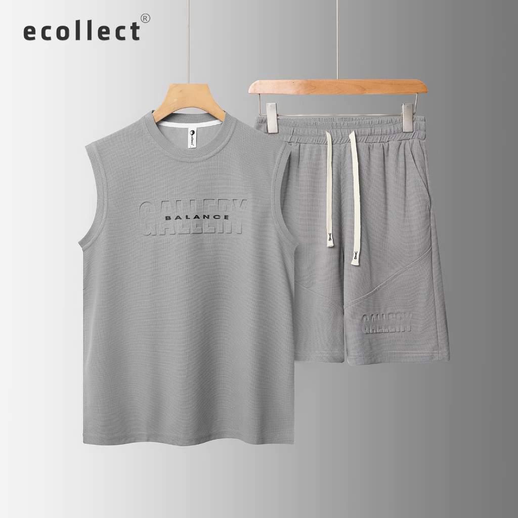 Bộ thể thao nam Ecollect SS52 vải Waffle 260gsm, áo tank top và quần short nam dập nổi cao cấp, năng động, thời trang