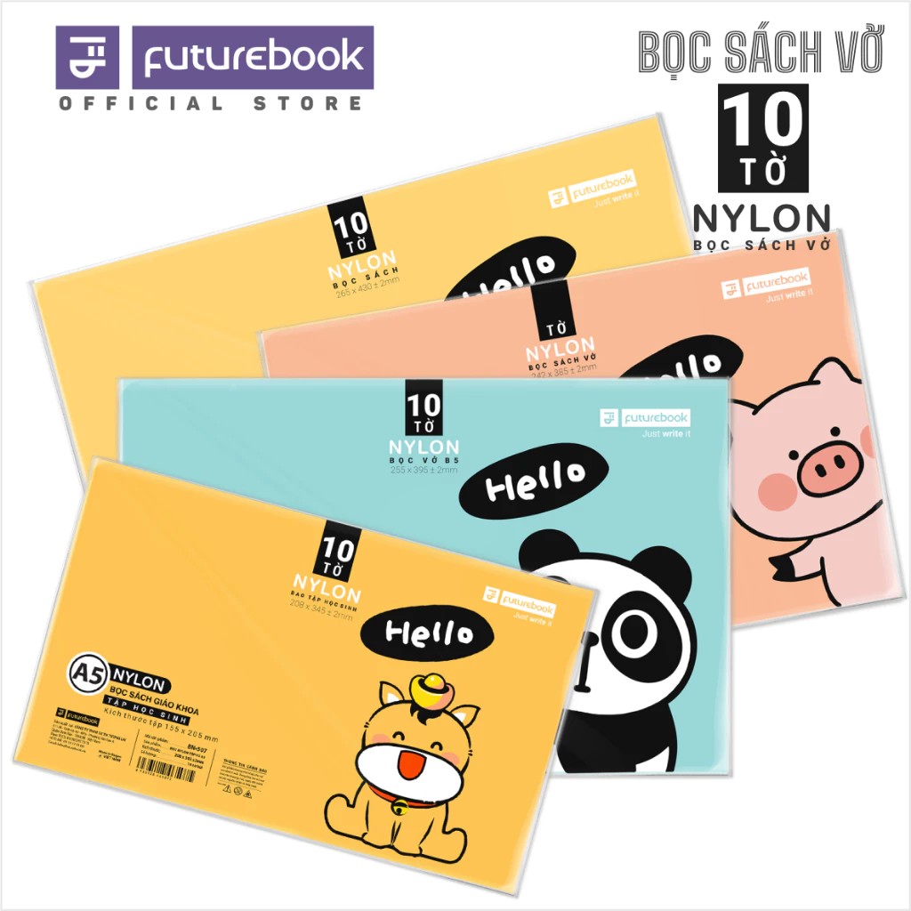 Túi 10 Tờ Bìa Bao Bọc Sách Vở Decal/Nylon FUTUREBOOK