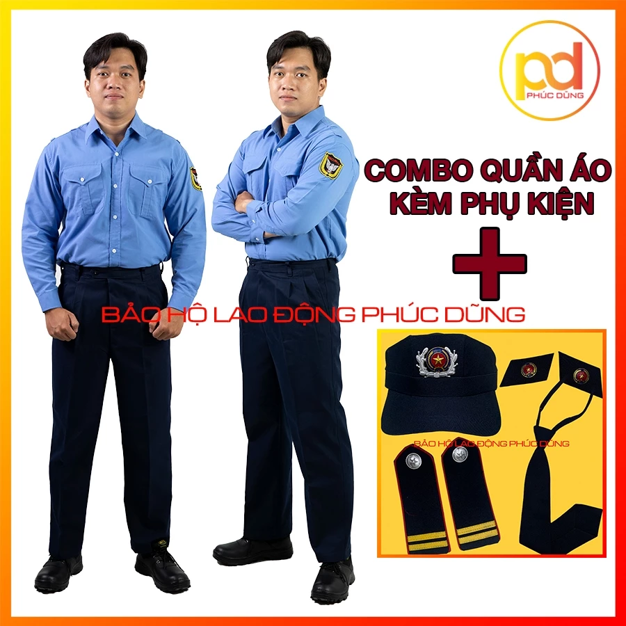 Bộ quần áo đồng phục bảo vệ dài tay chuyên nghiệp đẹp - ĐI KÈM TRỌN BỘ PHỤ KIỆN - Màu xanh biển giá rẻ