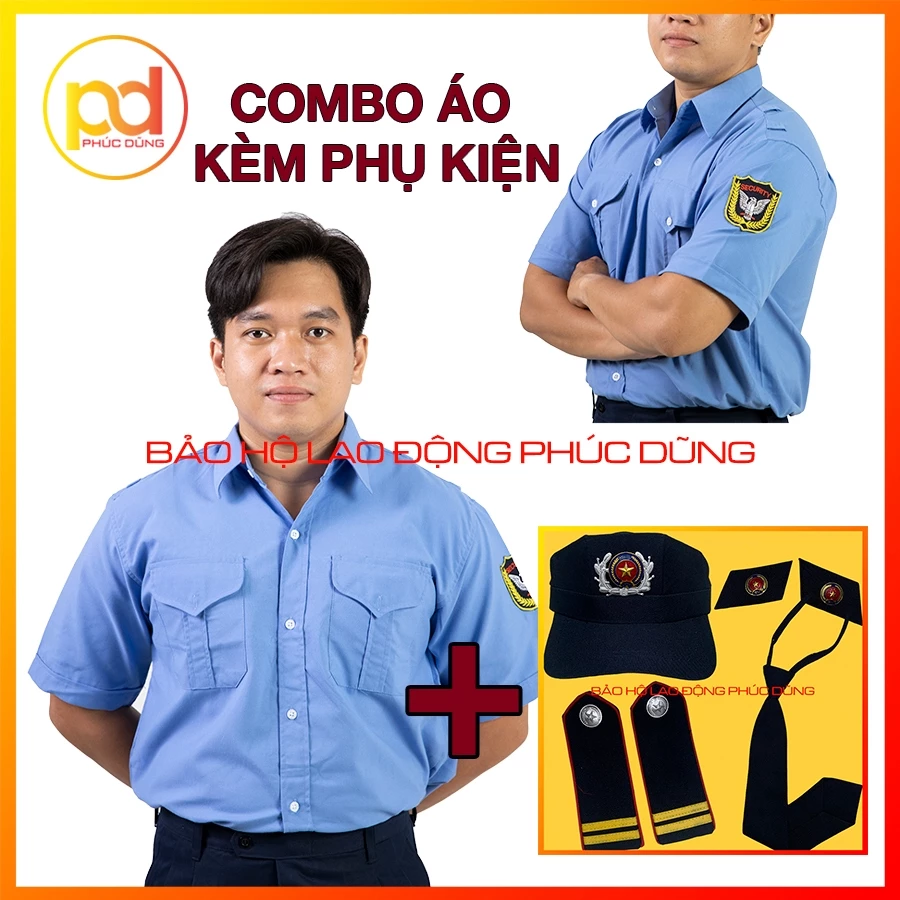 Áo đồng phục bảo vệ xanh biển ngắn tay chuyên nghiệp - ĐI KÈM TRỌN BỘ PHỤ KIỆN GIÁ RẺ- loại cotton thấm hút mồ hôi siêu