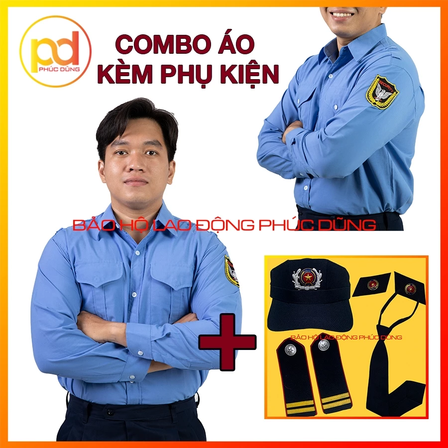 Áo đồng phục bảo vệ xanh biển dài tay chuyên nghiệp đẹp - ĐI KÈM TRỌN BỘ PHỤ KIỆN -  giá rẻ cotton thấm hút mồ hôi