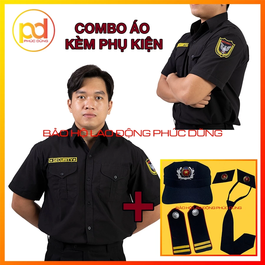 Áo đồng phục bảo vệ màu đen ngắn tay chuyên nghiệp - ĐI KÈM TRỌN BỘ PHỤ KIỆN GIÁ RẺ- loại cotton thấm hút mồ hôi siêu