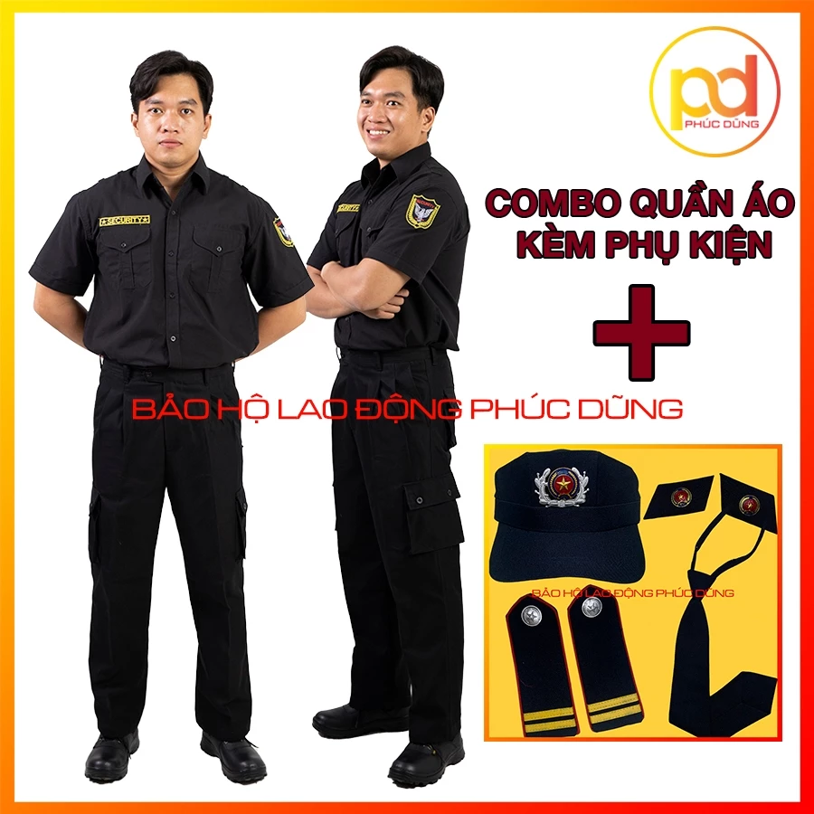 Bộ quần áo đồng phục bảo vệ MÀU ĐEN ngắn tay - ĐI KÈM TRỌN BỘ PHỤ KIỆN - chuyên nghiệp đẹp loại cotton thấm hút mồ hôi