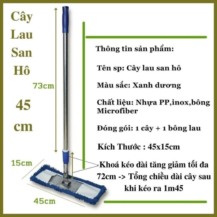 Chổi Lau Nhà Công Nghiệp Cán Rút 45cm 60cm Cây Lau Inox Lỗi Đổi 1