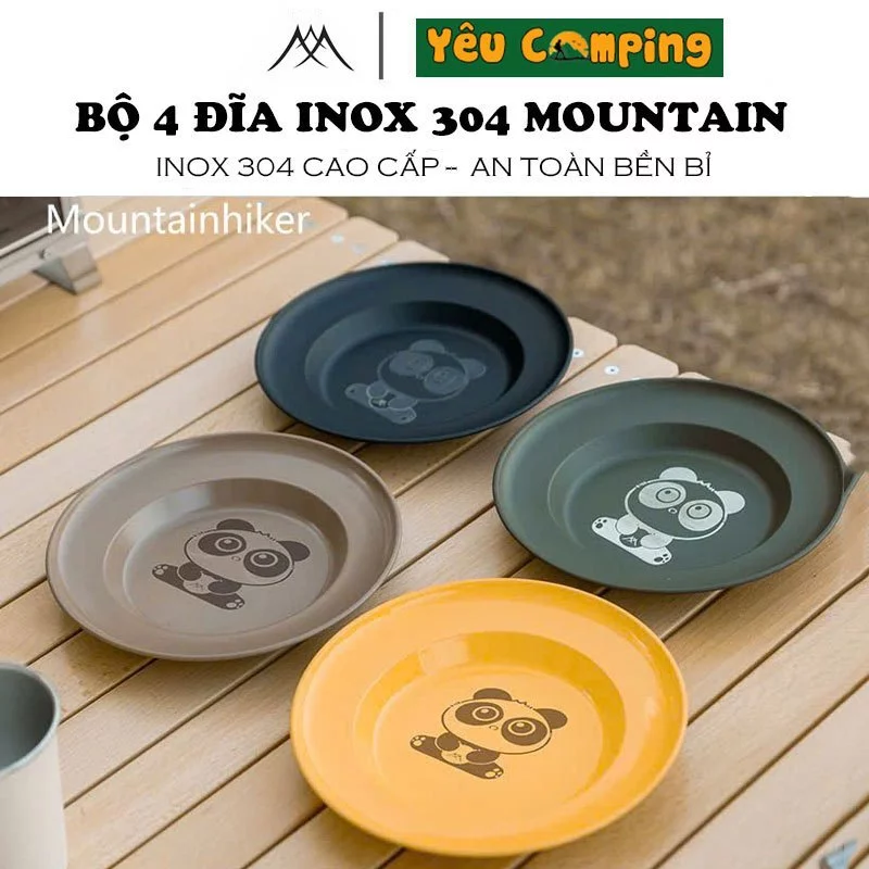 Bộ 4 đĩa Inox 304 Mountainhiker xếp gọn, an toàn, siêu bền bỉ dùng Camping Cắm Trại